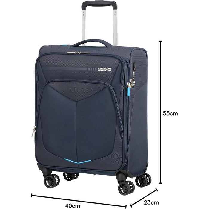 Валіза American Tourister Summerfunk синя, 79 см, 119 л, поліестер, на 4 колесах, розширювана, дорожня сумка для подорожей