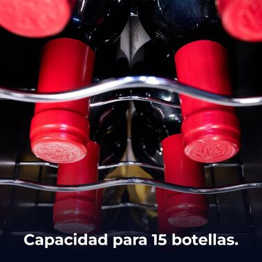 Винний шафа Cecotec Bolero GrandSommelier 830 CoolWood, термоелектрична, тиха, для 15 пляшок, регульована температура 8-18°C, сенсорне керування, енергоощадна, чорна