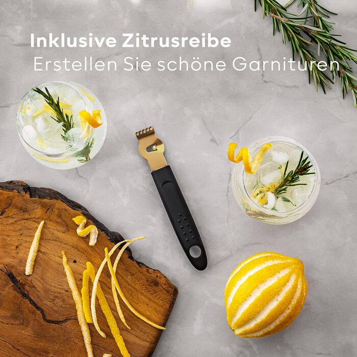 BarDeluxe® набір для коктейлів 12 предметів, набір бармена, міксер для коктейлів | шейкер 750 мл з нержавіючої сталі, подарунковий набір для коктейлів (глибоке золото)