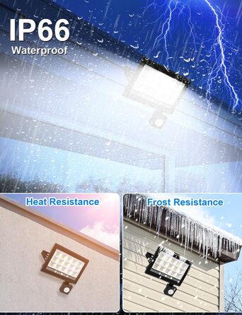 Світлодіодний прожектор NATPOW з датчиком руху, 100W, IP66, 6000K, водонепроникний, суперяскравий, для вулиці, саду, гаража, спортмайданчика, двору (2 шт)