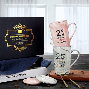Керамічні чашки для кави на 25 років весілля, подарунок для пари, батьків або дідусів і бабусь, набір чашок 400 мл, подарунок на річницю чи Різдво