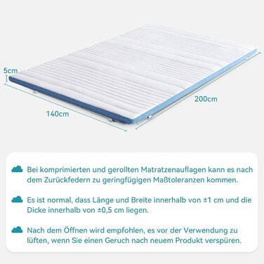 Топер з піни Memory Foam Amazon Basics з ременями, 140x200 см, 5 см, білий