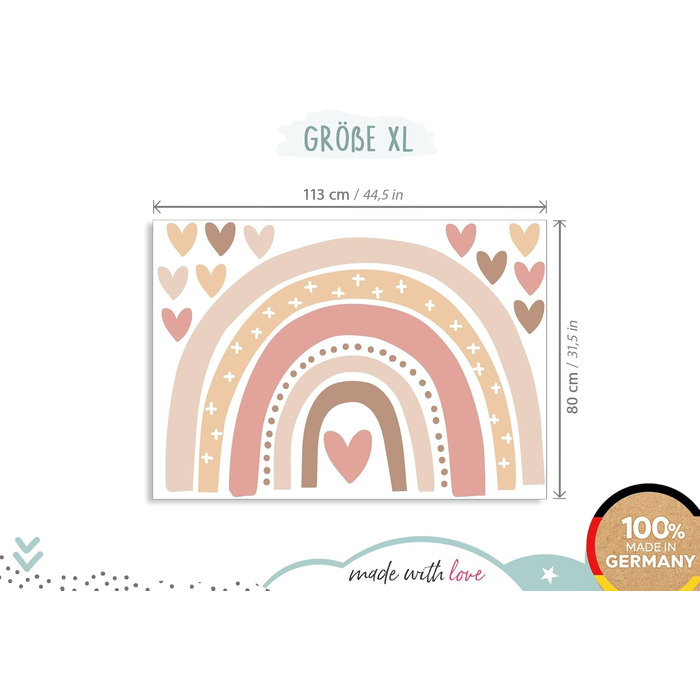 Настінний стікер Little Deco Веселка Boho з серцями для дитячої кімнати, вінілова наклейка, декор для дитячої та дитячої кімнати, XL 231x152 см