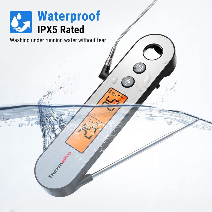 Термометр для м'яса ThermoPro TP610, точність 0,5℃, USB зарядка, водонепроникний IPX5, з відкривачкою, для гриля та кухні, велика індикація