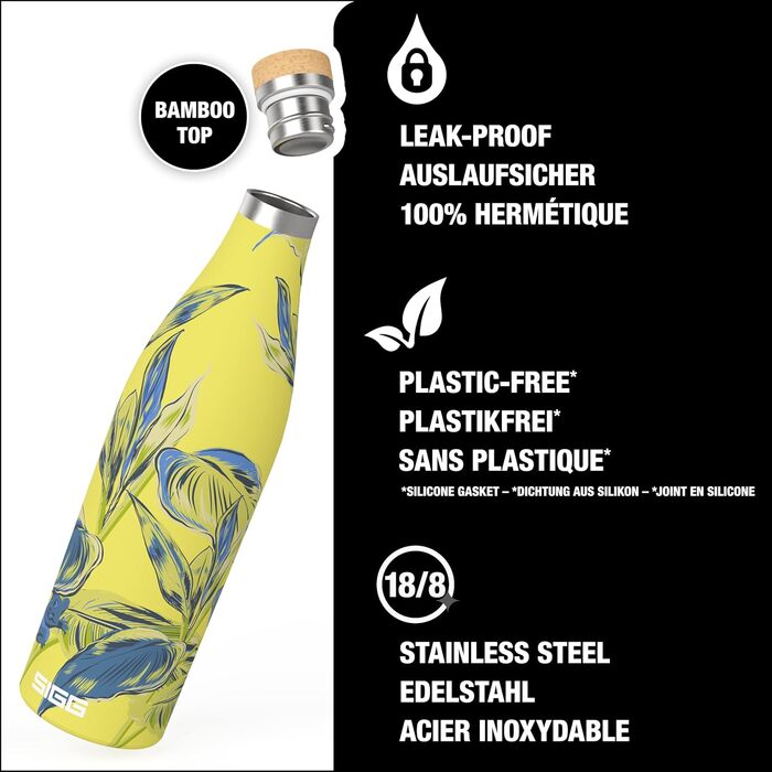 Термос пляшка SIGG Meridian 0.5 л Sumatra, подвійні стінки, нержавіюча сталь, бамбукова кришка, герметична, без BPA і пластику