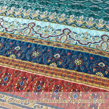 Покривало WONGS BEDDING Boho 220x240 см, стьобане, мікрофібра, комплект 3 в 1 (2 наволочки 50x70), для двоспального ліжка та дивана, бежево-зелене, для спальні