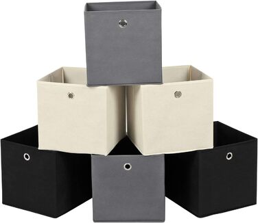 Набір з 6 складних коробок-органайзерів SONGMICS, 30x30x30 см, із ручкою, сірий, чорний, бежевий