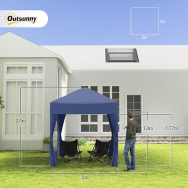 Садовий павільйон Outsunny 2x2 м, водонепроникний, складаний, з 4 стінками та вікнами, UV 30+, для тераси, білий (синій), з сумкою для транспортування