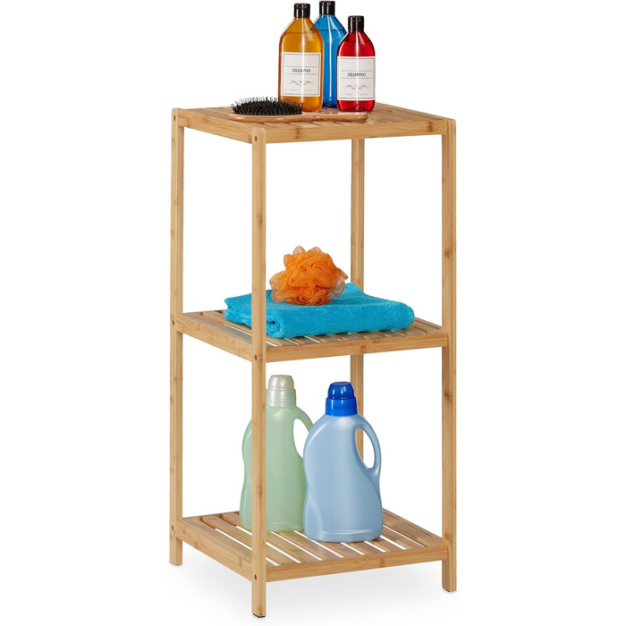 Бамбукова полиця Relaxdays для ванної та кухні, 3 яруси, 162×38×39,5 см, натуральний колір, підлогова стійка