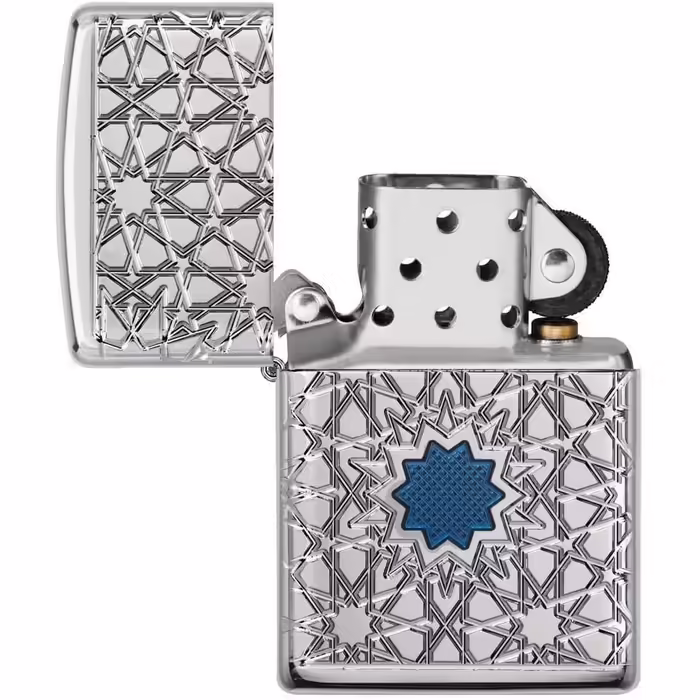 Запальничка Zippo з арабським зірковим орнаментом, хром глянцевий, модель 49076, універсальний розмір