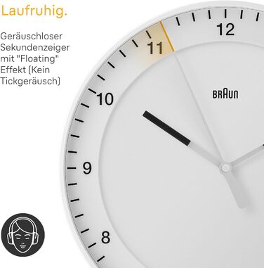 Настінний годинник Braun BC17W-DCF, 30 см, білий, безшумний, радіокерований, велика класична модель, легке читання, центральноєвропейський час (MEZ/GMT+1)