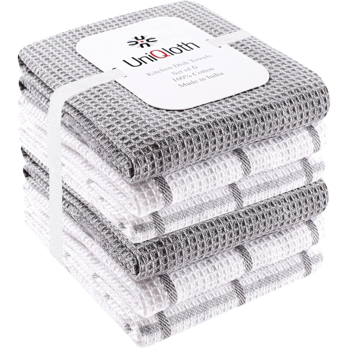 Набір кухонних рушників UniQloth 6 шт, 100% бавовна, сірі, 38x64 см, для ресторану, бару, скла, з петелькою, машинне прання, висока поглинання