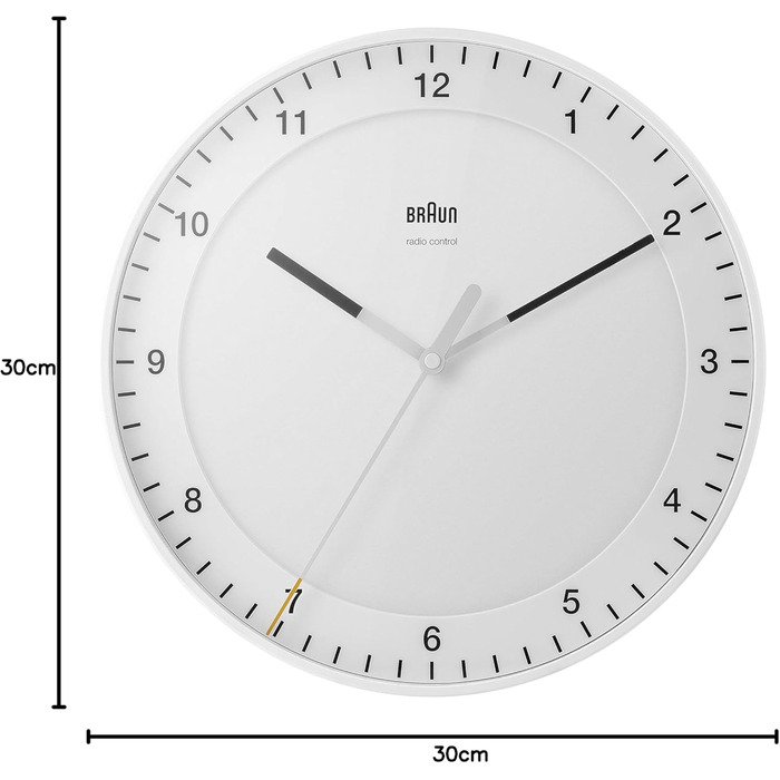 Настінний годинник Braun BC17W-DCF, 30 см, білий, безшумний, радіокерований, велика класична модель, легке читання, центральноєвропейський час (MEZ/GMT+1)