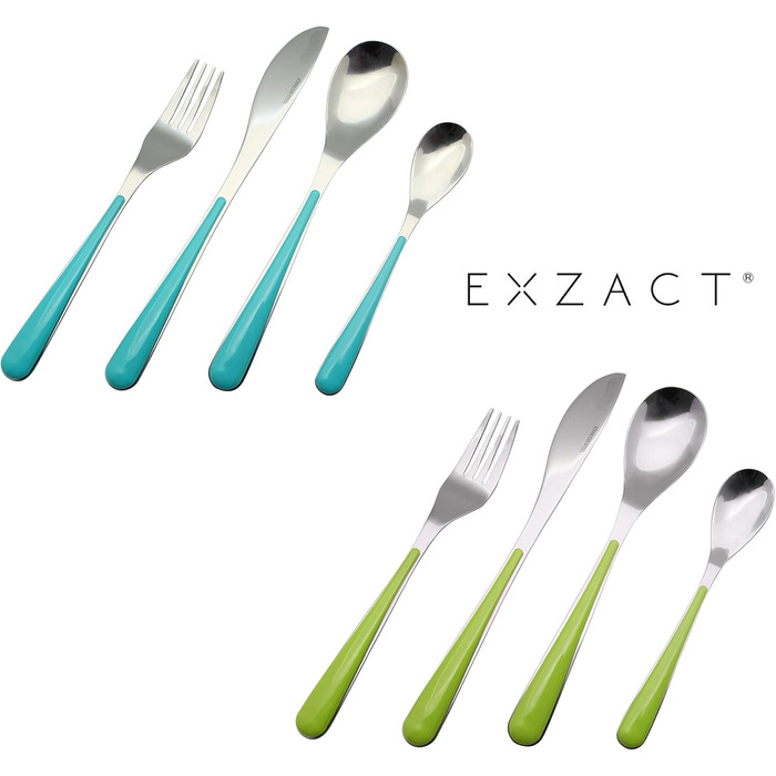 Набір столових приборів EXZACT із підставкою, 24 предмети, нержавіюча сталь, пластиковий тримач, кольорові ручки, зелений