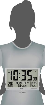 Настінний годинник Technoline WS 8013, цифровий, XL, сріблястий, великий LCD-дисплей, індикація температури, сучасний дизайн, 37×27 см