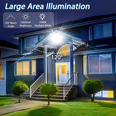 LED прожектор з датчиком руху для вулиці 100 Вт, 10000 Лм, 6500K, IP67, набір 2 шт, водонепроникний світильник для складу, саду, гаража