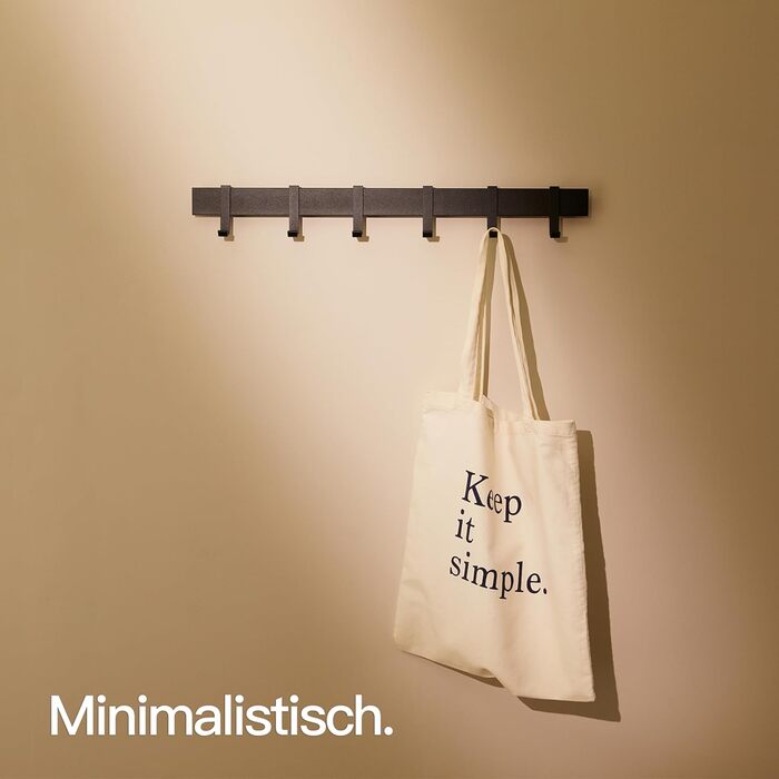 Настінна металева вішалка Designfabrik Hamburg, 58 см, з рухомими гачками, сучасний дизайн, матовий чорний колір