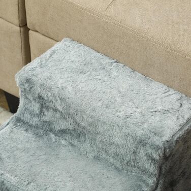 Сходи для собак та котів PawHut, 4-ступінчасті, 35 см, для ліжка й дивану, до 5 кг, м'які, плюшеві, світло-сірі (46x35x35 см)