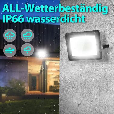 LED прожектор для вулиці 100Вт, 5шт, IP66 водонепроникний, 8500Лм, 6000K холодне біле світло, кут 120°, для зовнішнього та внутрішнього освітлення