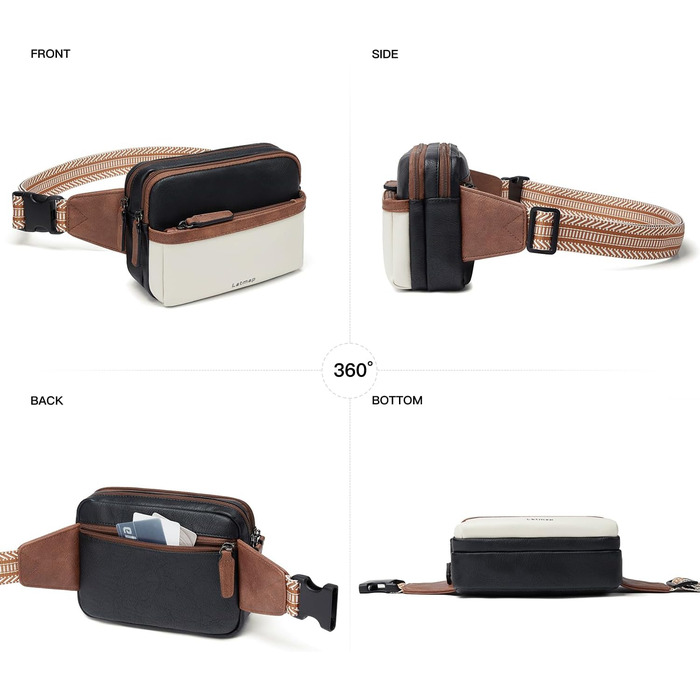 Жіноча маленька бананка Bauchtasche, крос-боді сумка з PU шкіри, водонепроникна, захист від крадіжок, бежева з чорним, для спорту, подорожей та велоспорту