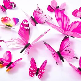 3D наклейки на стіну метелики, знімні, набір 60 шт, рожеві