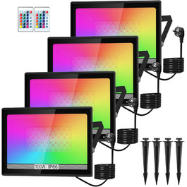 Світлодіодний прожектор для вулиці 100Вт RGB з пультом і Bluetooth, LED ландшафтний світильник з керуванням через додаток, водонепроникний IP66, для саду та двору, набір 2 шт.