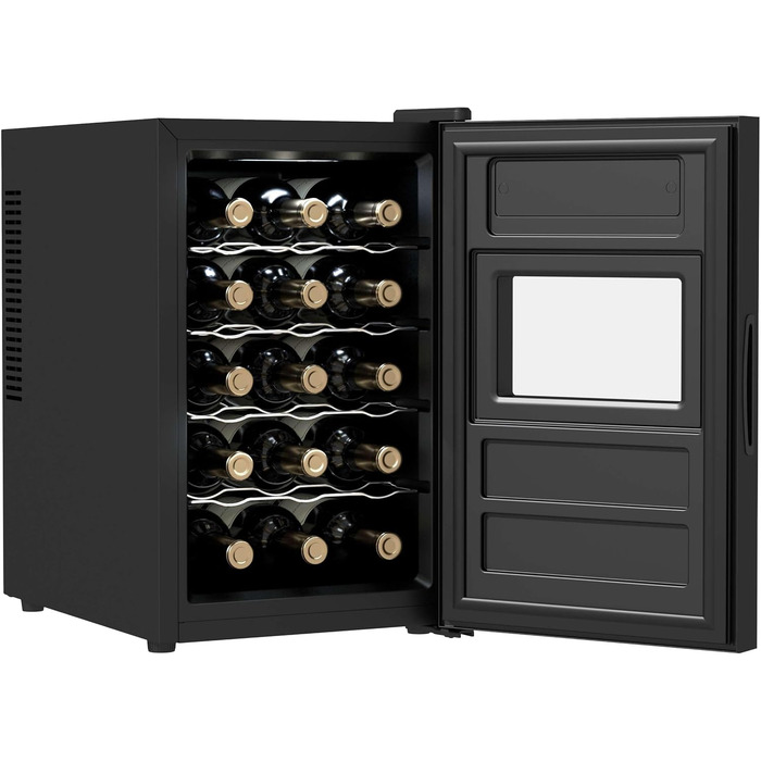 Винний шафа Cecotec Bolero GrandSommelier 830 CoolWood, термоелектрична, тиха, для 15 пляшок, регульована температура 8-18°C, сенсорне керування, енергоощадна, чорна