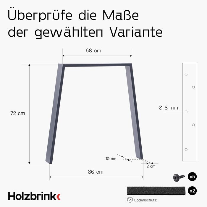 Ніжка столу HOLZBRINK металева біла трапеція 60/80x72см