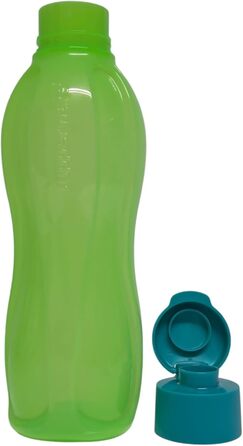 Пляшка для води Tupperware EcoEasy 1 л, неонова зелена/бірюзова, пластикова, з кришкою Flip Top, багаторазова, екологічна, для спорту та подорожей
