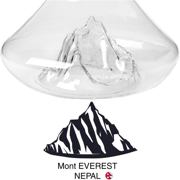 Декантер для вина 1,8 л Everest, ручна робота, кришталеве скло з рельєфом гір, 3-в-1 фільтр, аератор і носик