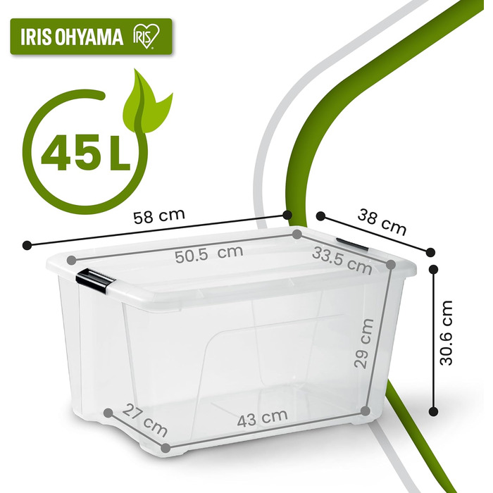 Пластикова коробка для зберігання Iris Ohyama TB-45 з кришкою, 45 л, прозора, набір 6 шт., із ручками та засувками, для одягу, дому, гаража, офісу, міцна, стійка до навантажень, штабельована