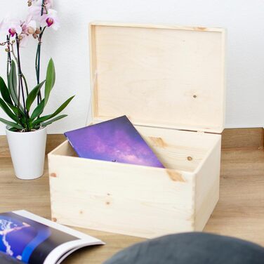 Дерев'яна скриня з кришкою 40x30x24 см, натуральна, FSC, універсальна коробка для зберігання, без ручок, подарункова та для рукоділля