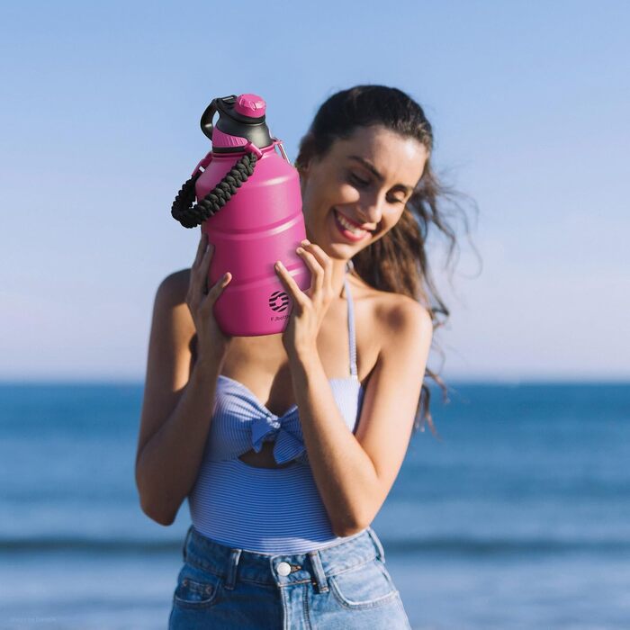 Термос-бутилка Fjbottle 1900 мл з нержавіючої сталі з магнітною кришкою, подвійними стінками, без BPA, підходить для газованої води, спортивна пляшка для фітнесу, університету, кемпінгу, на відкритому повітрі (магентовий колір)