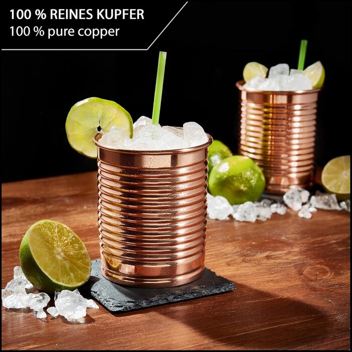 Набір з 4 мідних кухлів Moscow Mule 450 мл, 100% мідь, для аюрведи, у бляшаній коробці
