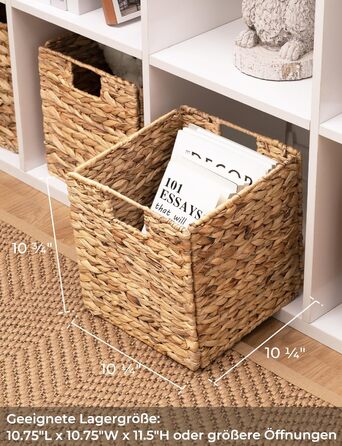 Набір з 2 плетених кошиків StorageWorks з водного гіацинта, 33x21x18 см, прямокутні кошики для зберігання з подвійною ручкою, натуральний колір, для полиць та подарунків