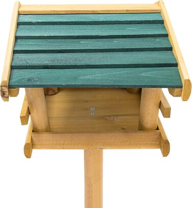Дерев'яний годівничка для птахів Relaxdays з підставкою 100x37x43 см, натуральна, зелений дах, для кропив'янки і сойки, пташиний будиночок