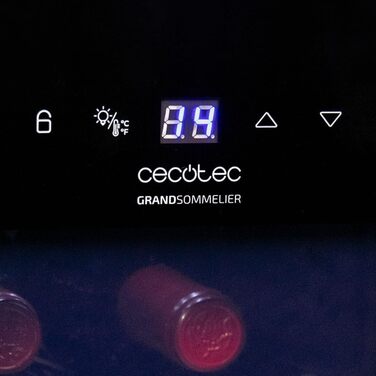 Винний шафа Cecotec Bolero GrandSommelier 830 CoolWood, термоелектрична, тиха, енергоефективна, сенсорне керування, температура 8-18°C, для 12 пляшок, чорна
