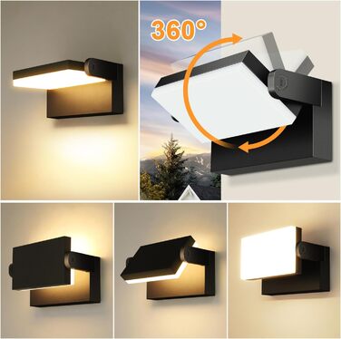 LED зовнішні настінні світильники Ledmo 60W, 5000 Лм, 360° поворот, IP65, тепле світло 3000K, білі, для тераси, входу, саду, 4 шт.