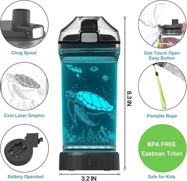 Дитяча пляшка для води з 3D LED черепахою, Tritan, 400 мл, BPA Free, оригінальна, для школи та подорожей, подарунок для дівчаток і хлопчиків