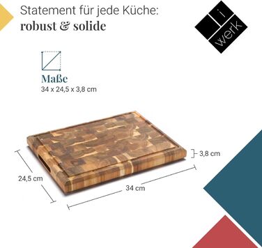 Кухонна дошка iWerk з торцевого акацієвого дерева 34×24,5 см, масив, для кухні та гастро, олійне покриття, екологічна
