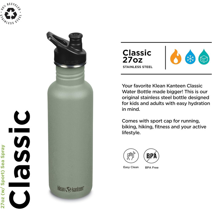 Пляшка для води Klean Kanteen Classic 800 мл, сталева, синя