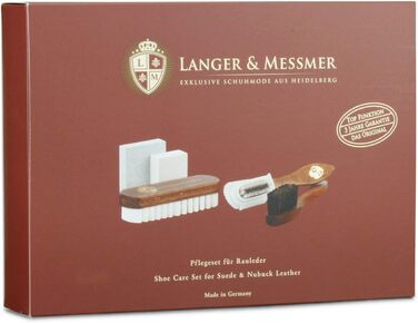 Набір для догляду за замшевим взуттям Langer & Messmer: щітки, засоби для чищення, оновлення кольору, захист та імпрегнація для нубуку і велюру