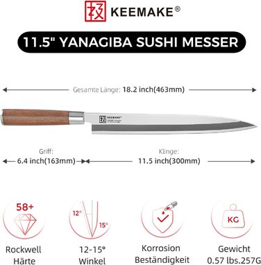 KEEMAKE Філейний ніж для риби та суші 30 см, японський Sashimi ніж з VG10 нержавіючої сталі, ручка з рожевого дерева