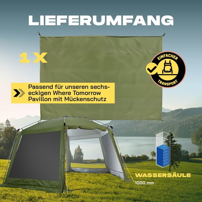 Намет садовий Lumaland Outdoor 2,5x2,5 м водонепроникний з UV-захистом, зелений, з бічною стінкою, сумкою та кілочками, швидке встановлення 2 хвилини, для кемпінгу та вечірок
