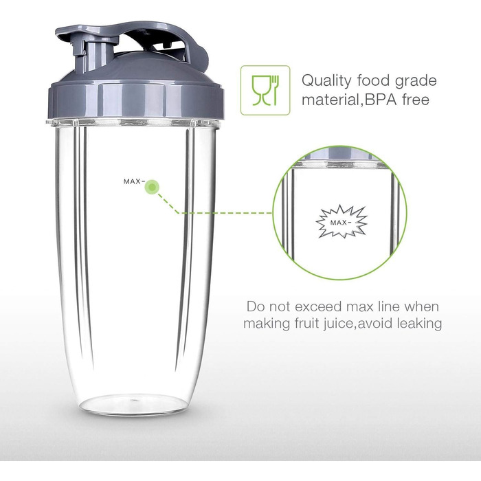 Комплект аксесуарів Poweka для Nutribullet 600W/900W, 2 чаші по 32 унції з кришками, сумісні з блендером Nutribullet