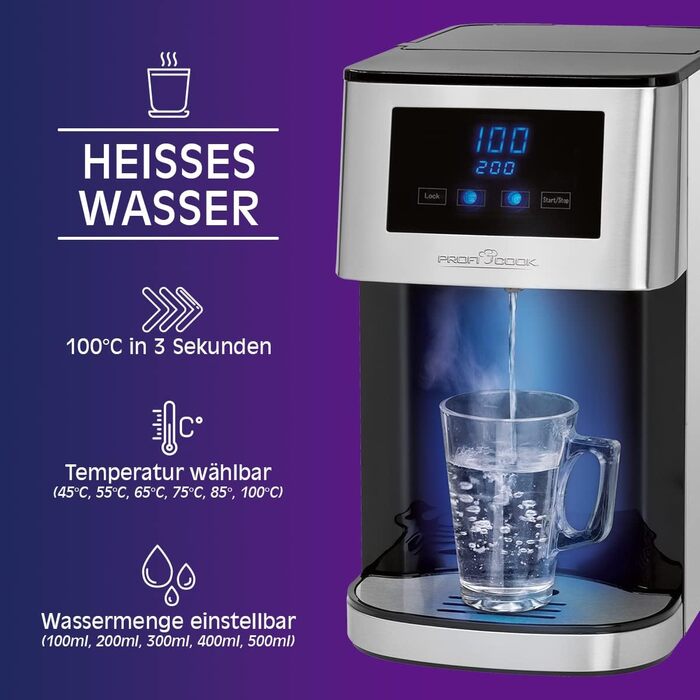 Диспенсер гарячої води ProfiCook PC-HWS 1145, 2600 Вт, нержавійка, сенсорне LED-управління, окріп за 3 секунди