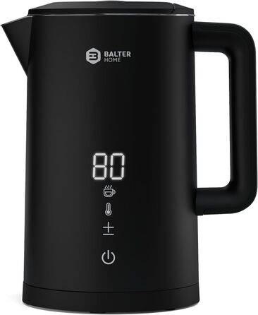 Електрочайник Balter з нержавіючої сталі, регулювання температури 40-100°C, подвійні стінки, BPA Free, 1,7 л, чорний, WK-5-Touch (5 температурних режимів, LCD-дисплей)