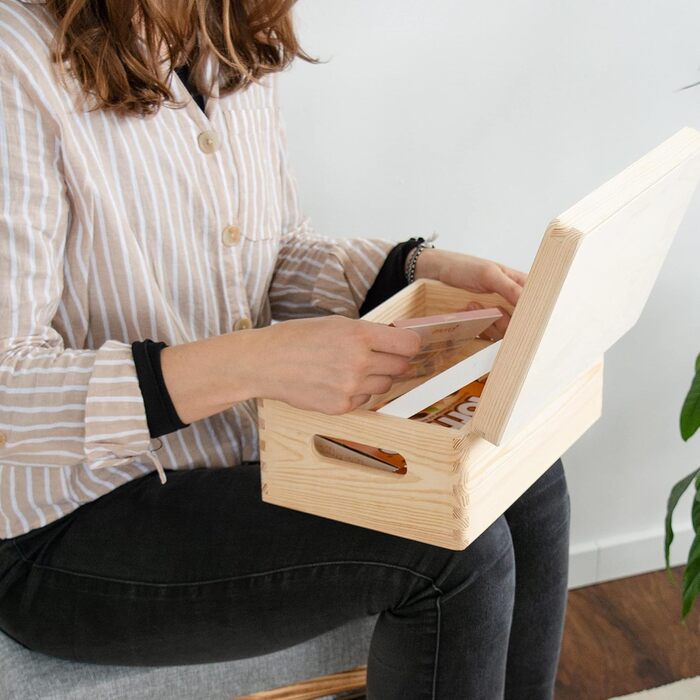 Велика дерев'яна скриня з кришкою та ручками 40x30x24 см, натуральна, FSC® – універсальна коробка для зберігання, подарункова упаковка, декор, іграшкова скриня, коробка для спогадів
