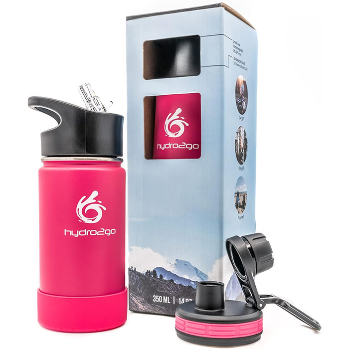 Дитяча термос-пляшка з нержавіючої сталі 350 мл Pure Pink, без BPA, з 2 герметичними кришками (трубочка і спортивна)
