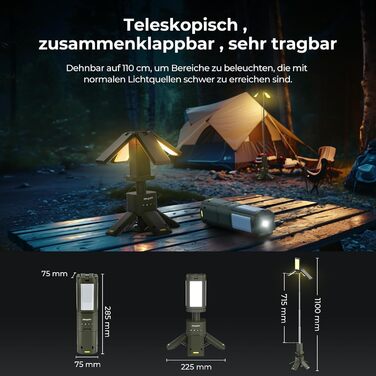 Світлодіодна кемпінгова лампа BougeRV 13400mAh, 6000 Лм, IPX5, акумуляторна, регульована висота та кут, водонепроникна, для кемпінгу, подорожей, аварійних ситуацій